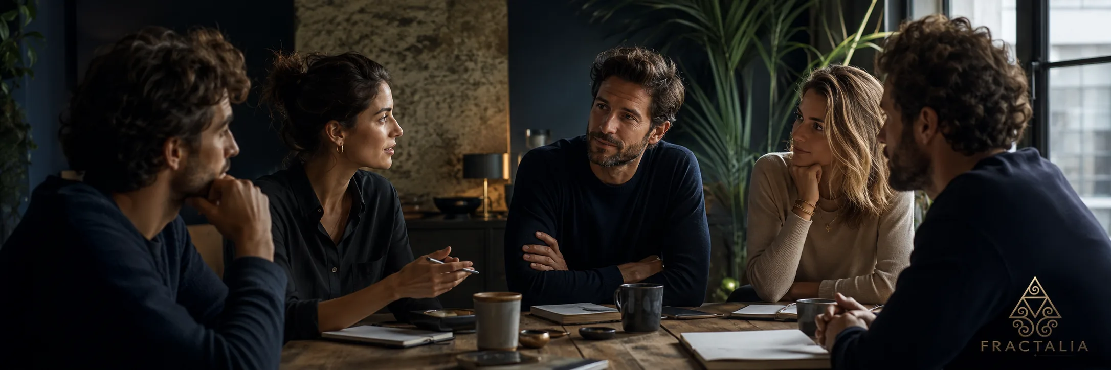 A team in warm light, working through a question together